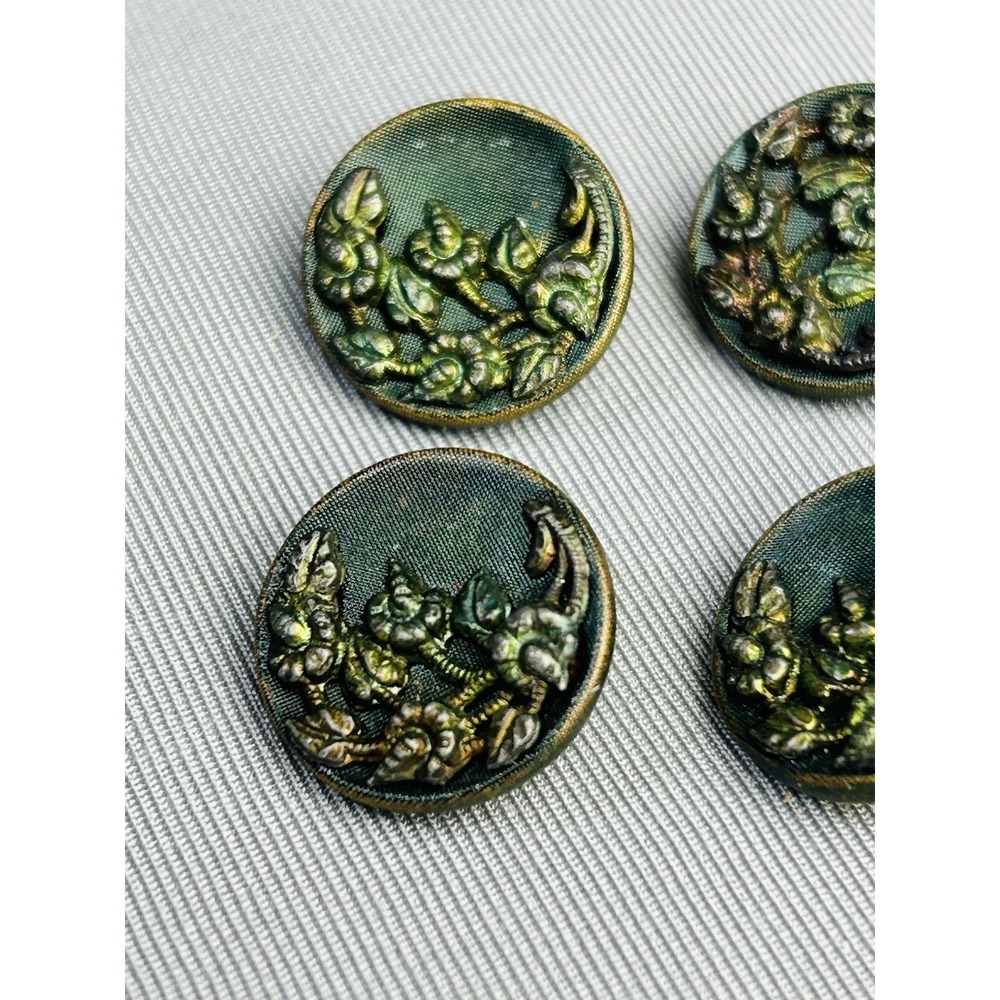 Flower Small Antique Metal Picture Buttons Set Of 7